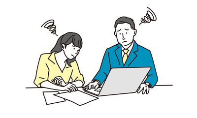 打ち合わせで困るビジネスパーソン	
