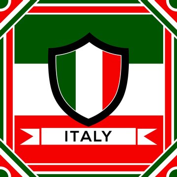 Seamless pattern with Italian flag and shield. Stock flag pattern. Design for wall decoration, postcard, poster, brochure, shirt, etc