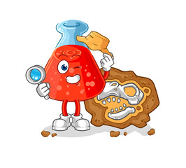chemical tube archaeologists with fossils mascot. cartoon vector