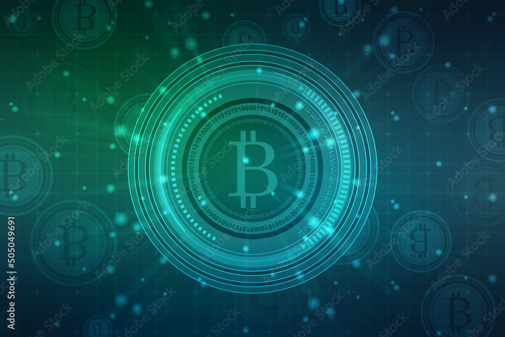 Poster global abstract bitcoin crypto currency blockchain technology world map background illustration