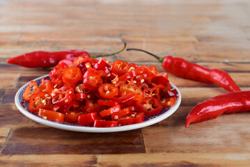 red pepper chopped into pieces pickles spicy natural food