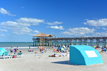 Sunny summer day near Cocoa Beach pier close to Cape Canaveral on Florida's Space Coast