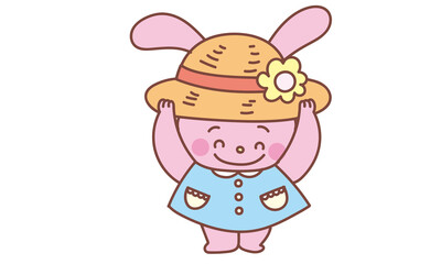 麦わら帽子をかぶるウサギちゃん