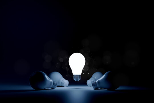 Light bulb bright outstanding among lightbulb on white background. Concept of creative idea and inspire innovation, Think different, Standing out from the crowd. 3d rendering illustration