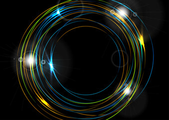Colorful neon laser circles abstract futuristic background. Vector design