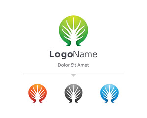 Colorful circle with negative tree logo variations.