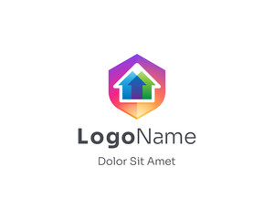 Fototapeta premium Colorful shield with simple house logo.