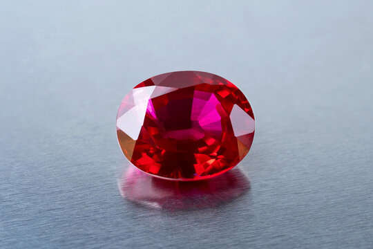 Red Ruby gemstone Round Cut, close up shot