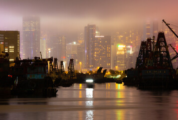 Lonely ship in Hong Kong Victoria Harbour