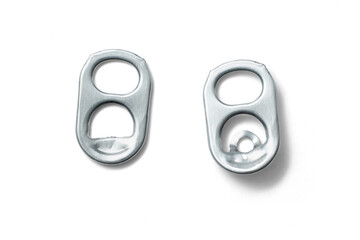 Pair of Aluminum Can Opener Pull Tab Lid, Ring-Pull Complete, and Incomplete On Isolated on White...