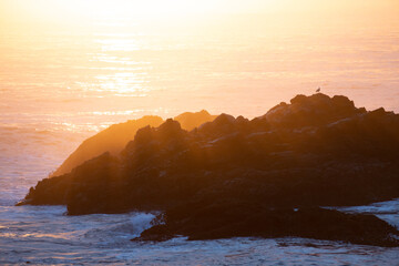 Beautiful orange sunset over pacific ocean on California coast