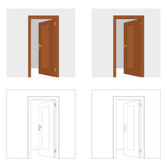 Vector open inward door on the wall entrance exit wooden white brown