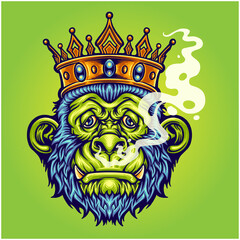 King gorilla with smoking weed Vector illustrations for your work Logo, mascot merchandise t-shirt, stickers and Label designs, poster, greeting cards advertising business company or brands. - obrazy, fototapety, plakaty