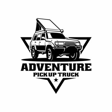 off road camper car with pop up tent logo vector