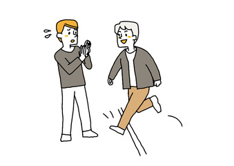 他人の境界線に勝手に入り込んでくる人　コミカルな手書きの人物　ベクター、温かみのある線画