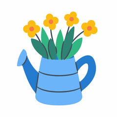 plant pot spring or springtime single isolated icon with doodle colorfull color style