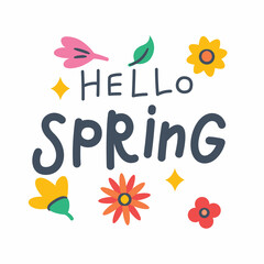 hello springtime spring or springtime single isolated icon with doodle colorfull color style