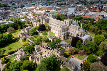 Fototapeta na wymiar Aerial view of Peterborough cathedral and surrounding area