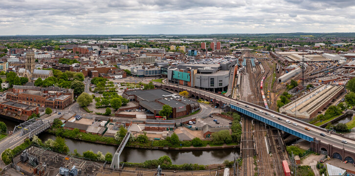 Aerial view of Doncaster cityscape