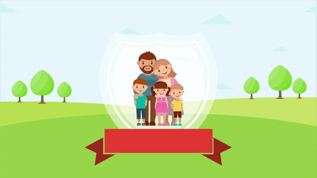 happy family protection from virus illustration in flat style motion graphics