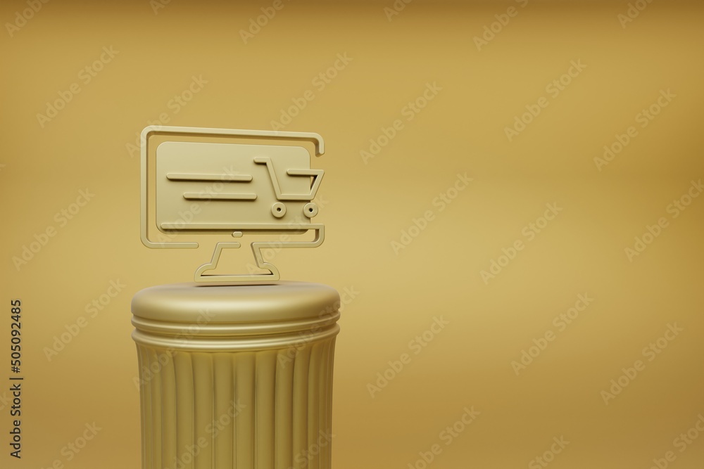 Aufkleber Beautiful abstract illustrations Golden desktop Online Shopping symbol icons on a golden column and wonderful background. 3d rendering illustration. Background pattern for design. Online Shopping