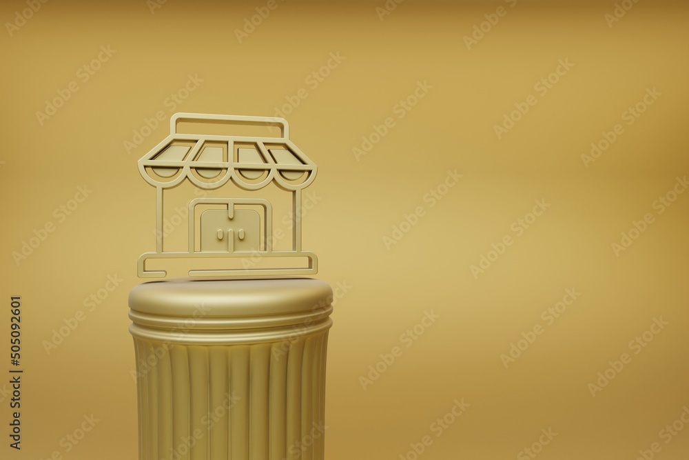 Aufkleber Beautiful abstract illustrations Golden Store Building symbol icons on a golden column and wonderful background. 3d rendering illustration. Background pattern for design. Online Shopping