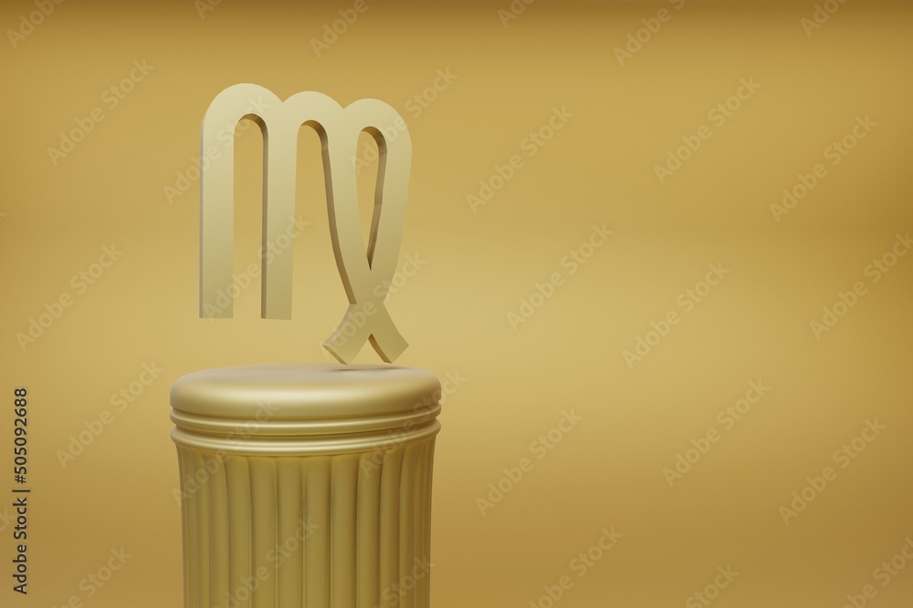 Aufkleber Beautiful abstract illustrations Golden zodiac Virgo symbol icons on a golden column and wonderful background. 3d rendering illustration. Background pattern for design.