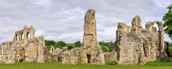 The magnificent 12th century ruins of Bayham old abbey on the Kent East Sussex border in the south east of England UK