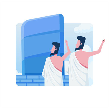Rami jumra man throw stone to devil for hajj pilgrimage islamic religion illustration concept