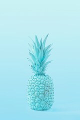 Creative blue Summer tropical fruit concept of pastel tasty pineapple. A refreshing healthy snack..
