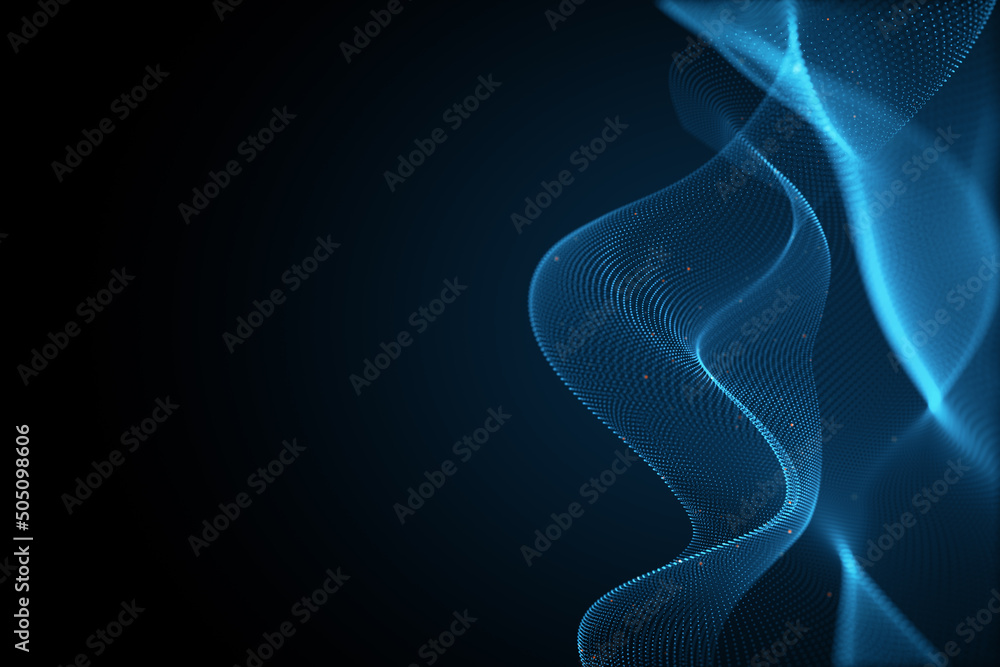 Aufkleber blank dark wallpaper with copyspace for your text and blue digital wave on a side, abstract technolo