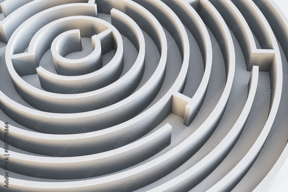 Fototapete solution concept with round light grey maze. 3d rendering