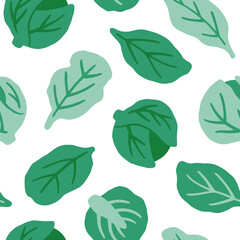 Cute cabbage seamless pattern. Vegetables and leaves. Flat vector hand drawn illustration in cartoon style
