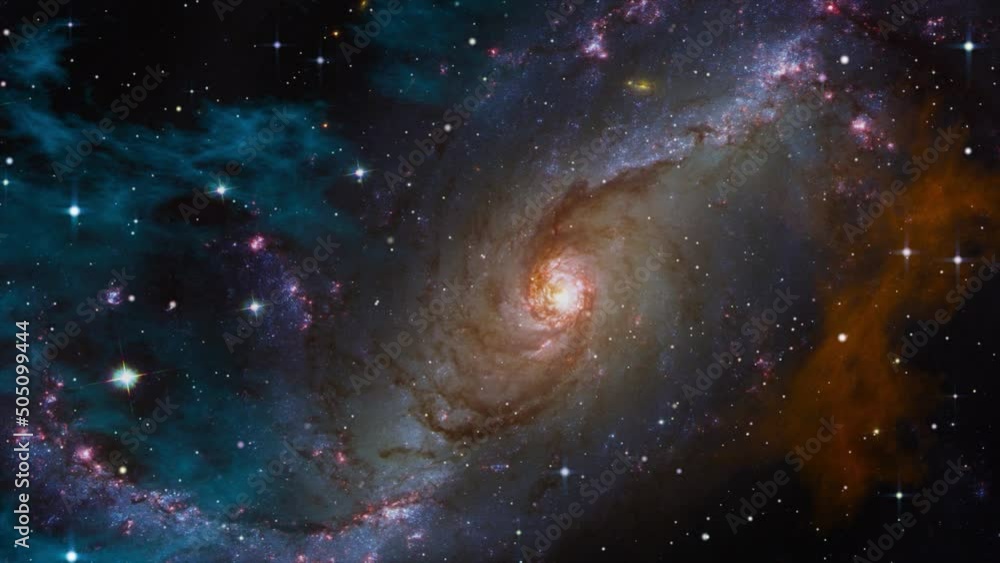 Wall mural space flight slowly moving through universe among planets galaxies stars and nebulae