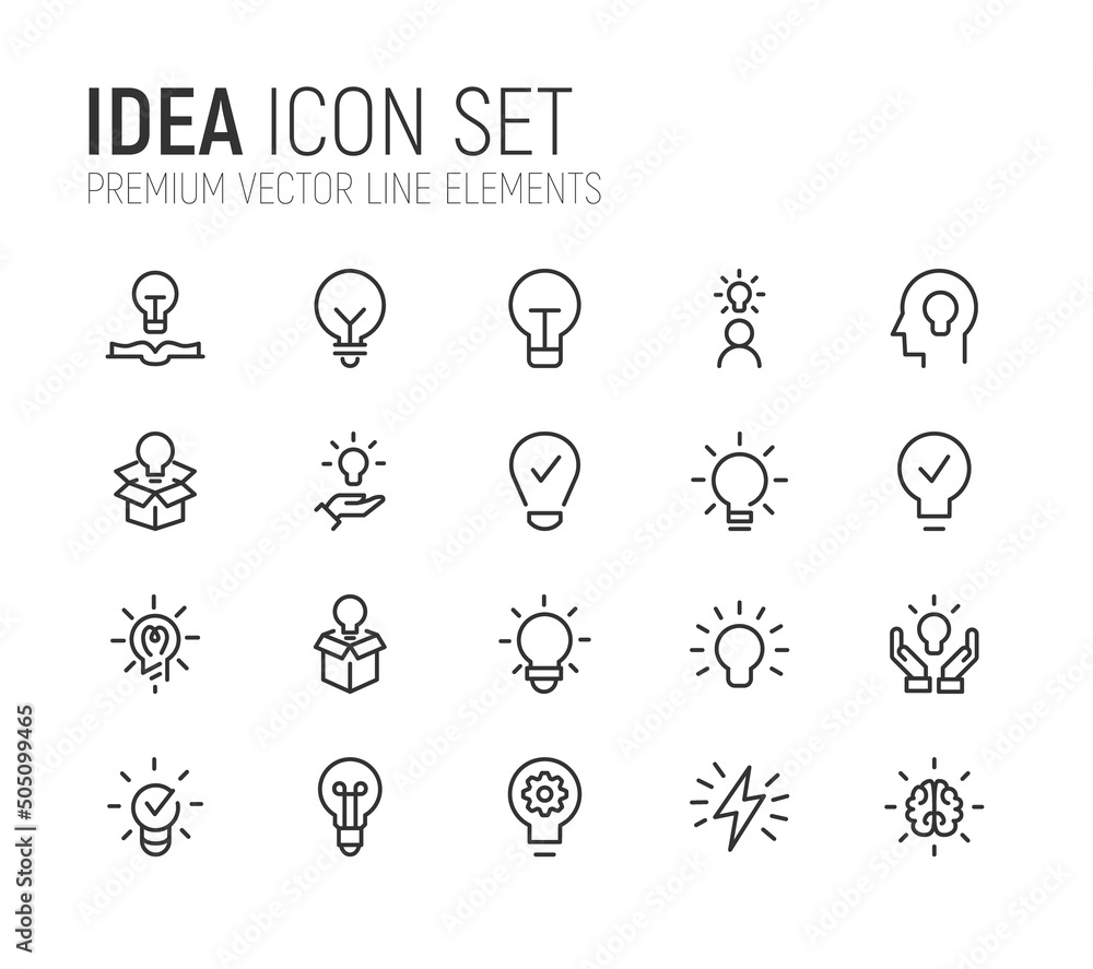 Poster simple line set of idea icons.