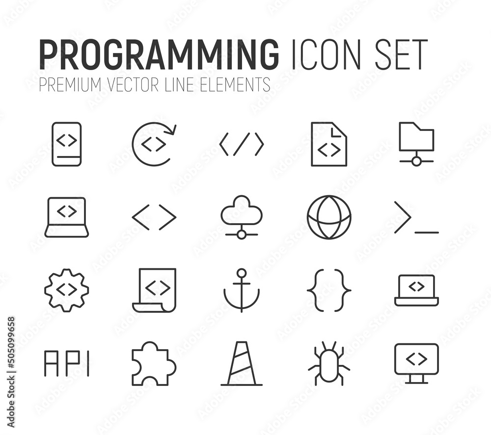 Canvas Prints simple line set of programming icons.