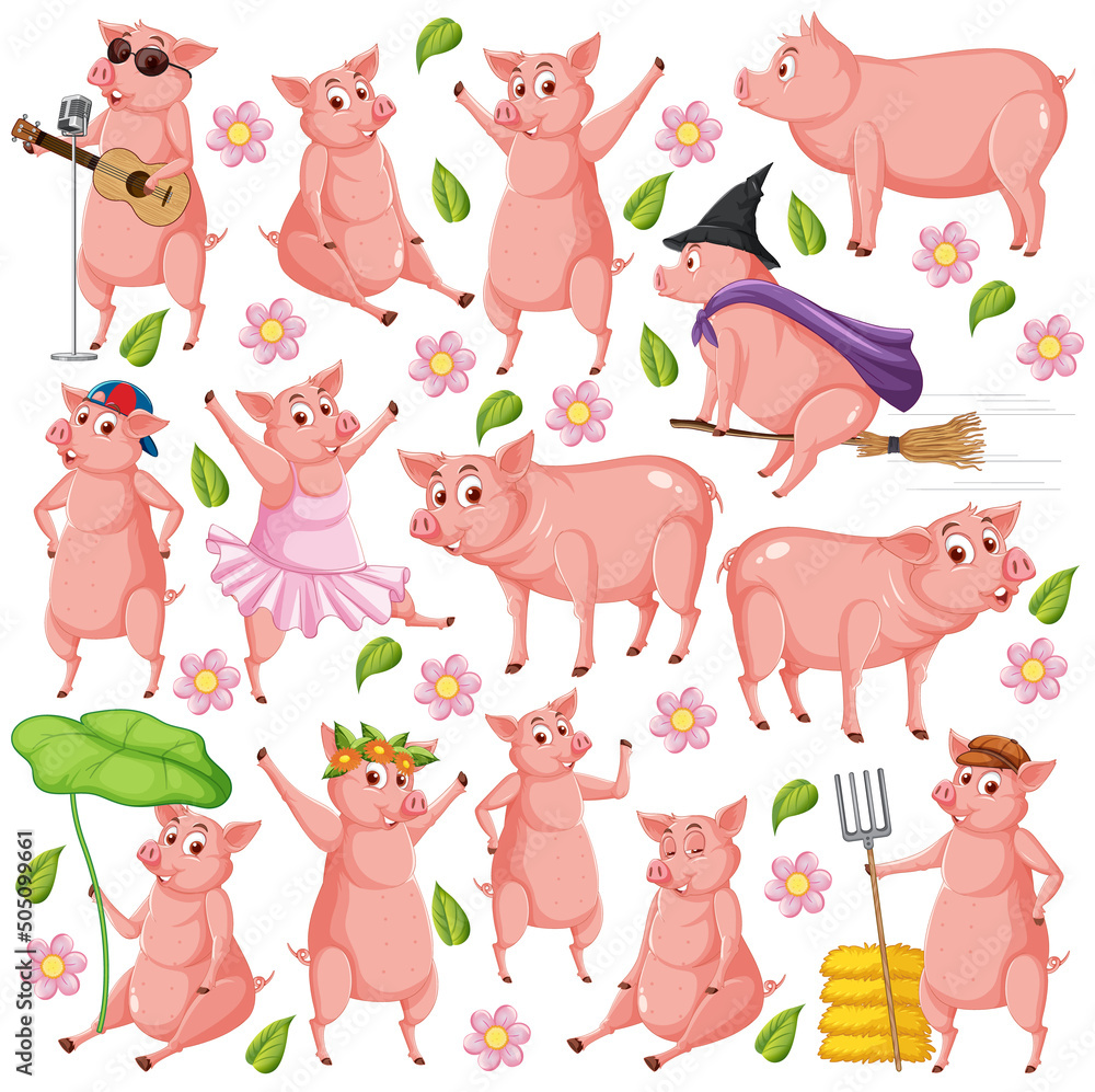 Sticker cute animals cartoon set on white background