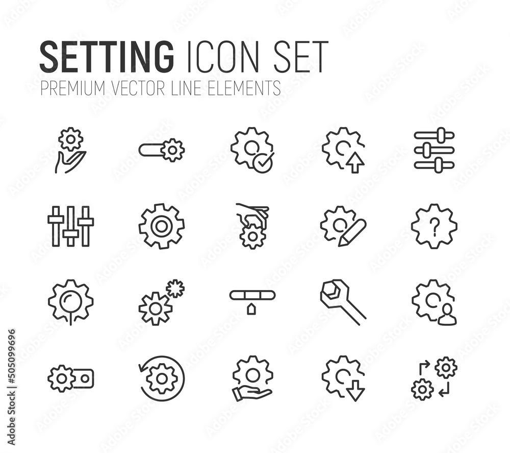 Poster simple line set of setting icons.