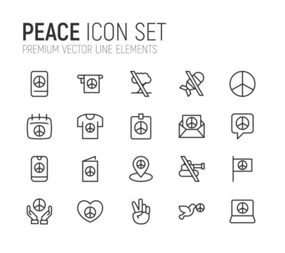 Simple line set of peace icons.