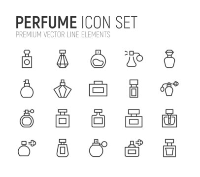 Simple line set of perfume icons.