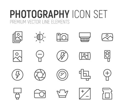 Simple line set of photography icons.