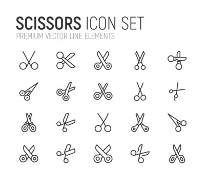 Simple line set of scissors icons.