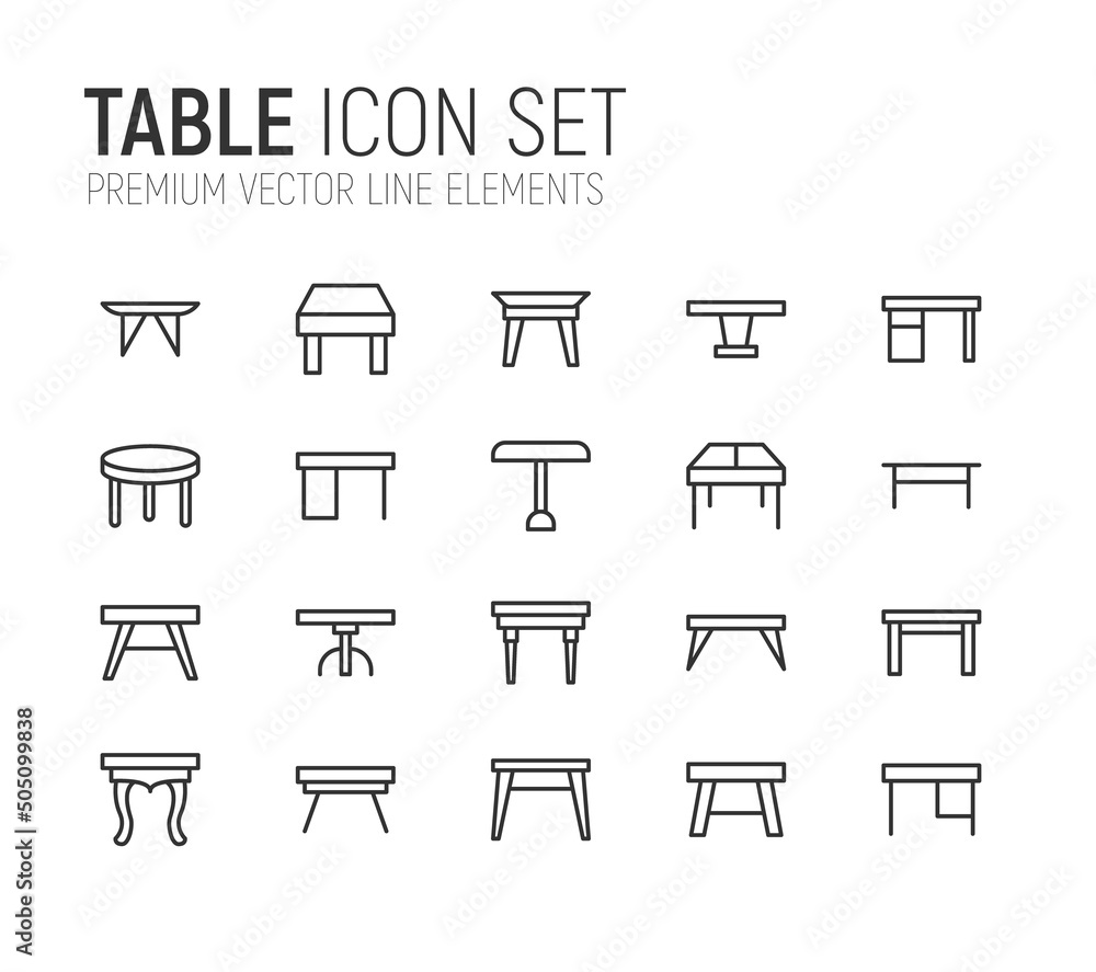 Poster simple line set of table icons.