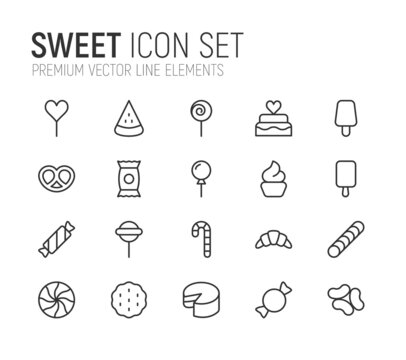 Simple line set of sweet icons.