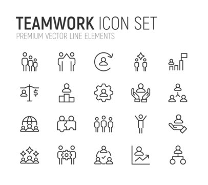 Simple line set of teamwork icons.