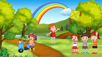 Obraz na płótnie Canvas Scene with many children playing in the park