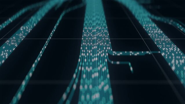 data stream 3d visualization, cloud computing concept, cryptocurrency blockchain. Computer analyzes a large amount of data for network security