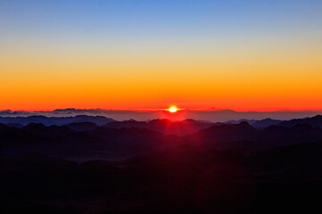 Beautiful sunrise on a top of Mount Sinai (Moses Mount) in Egypt