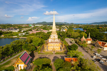 Fototapeta na wymiar Aerial view of Chalong Temple, Phuket, Thailand