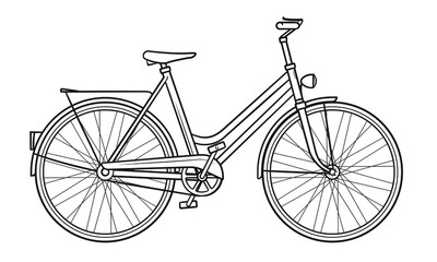 Fototapeta na wymiar Classic woman's bicycle outline drawing - stock illustration.